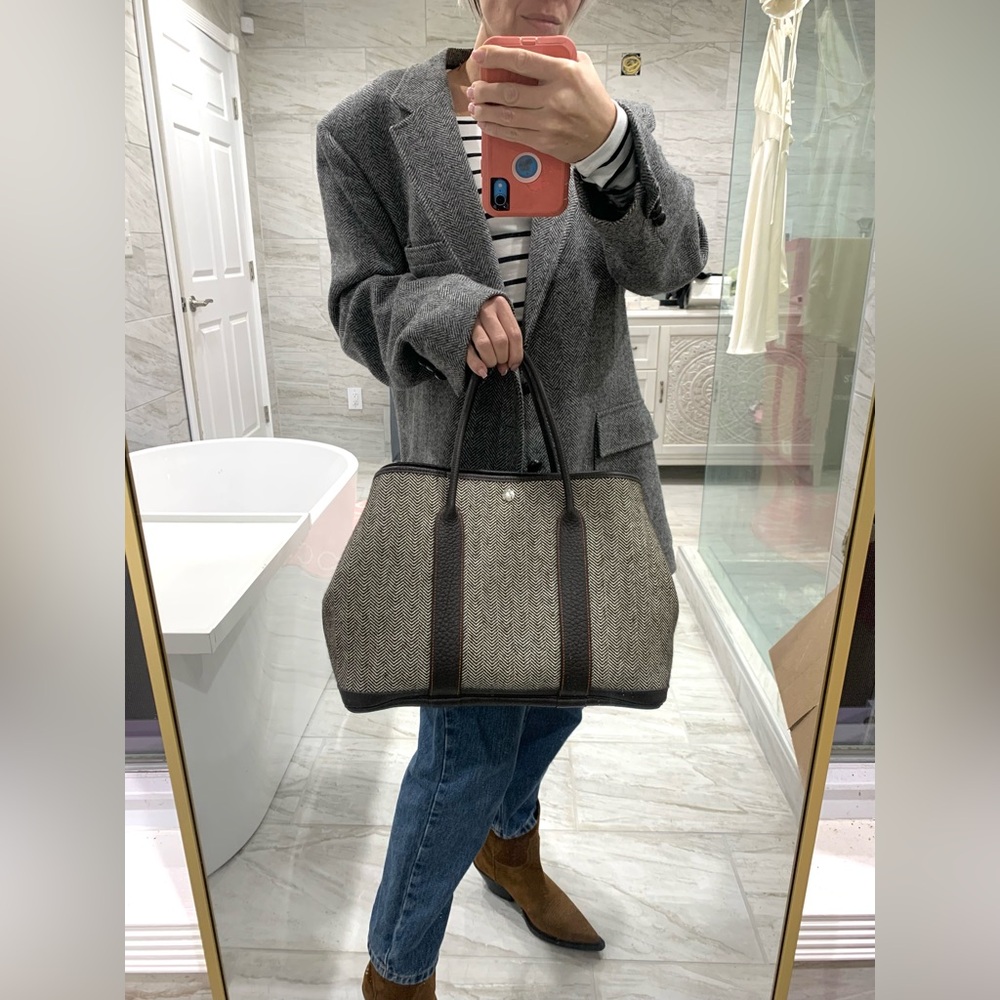 ❌SOLD❌Authentic HERMES Buffalo Leather and Chevron Wool Garden Party 36 Bag. - Picture 4 of 15